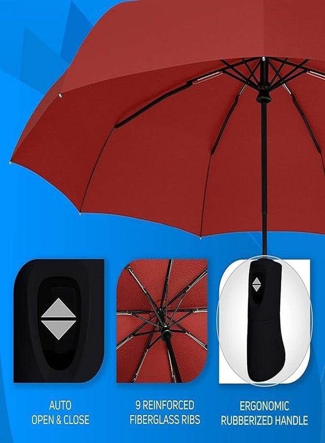 Feinerman Portable Automatic Open Close Umbrella for Men and Women, Windproof Travel Umbrella for Heavy Rain & Sun, Big Size Umbrella for Girls with UV Protection, Compact Car Folding Umbrella (Red) - Image 3